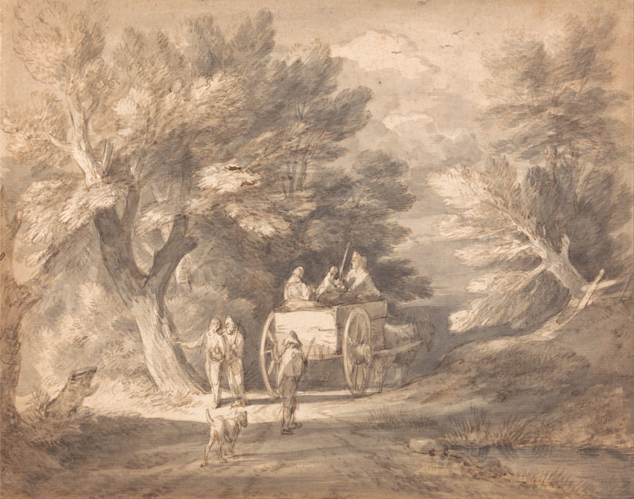 Köy Arabası ve Bir Şeritte Yürüyen Rakamlar ile Ormanlık Manzara by Thomas Gainsborough