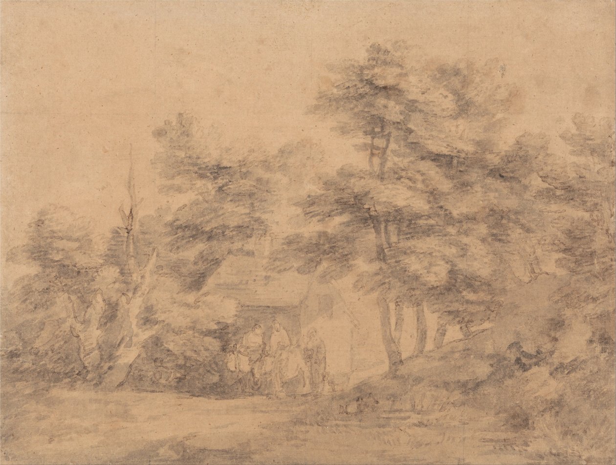 Rakamlar, Eşekler ve Kulübe ile Ormanlık Peyzaj by Thomas Gainsborough