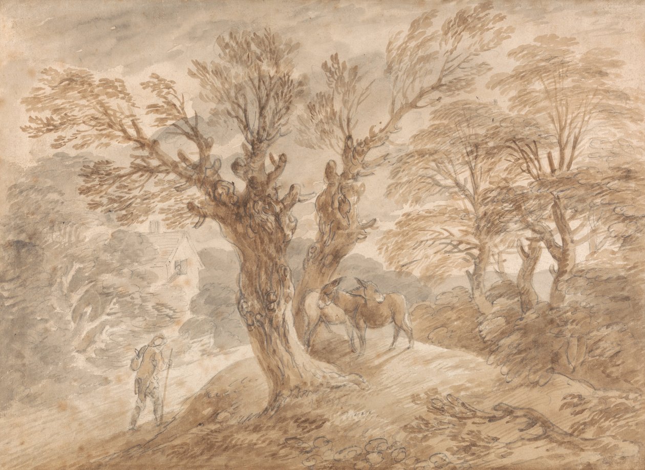 Köylü ve Eşekler ile Ormanlık Peyzaj by Thomas Gainsborough