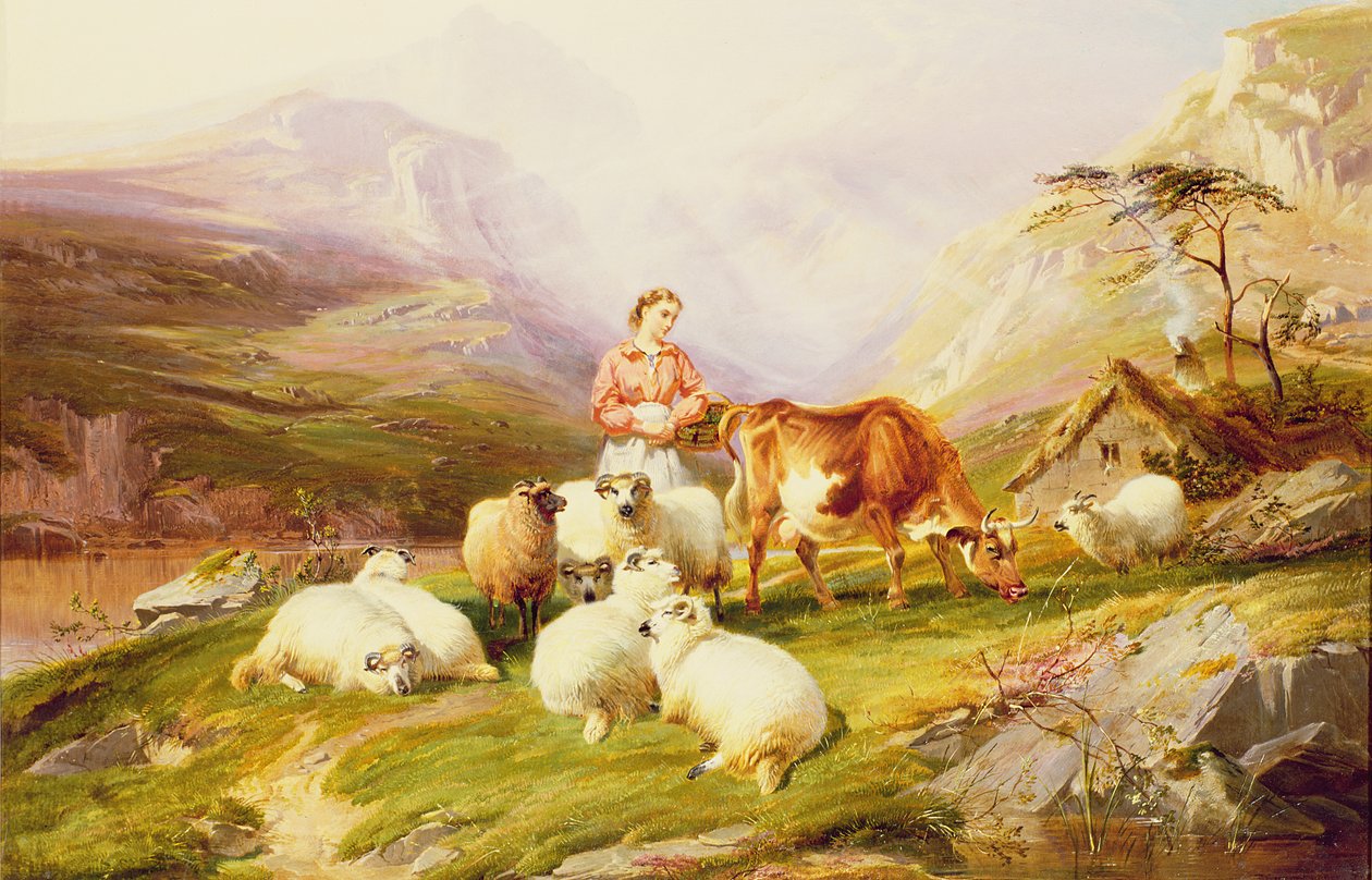 Bir Dağ Yaylasında İnek ve Koyun by Thomas George Cooper
