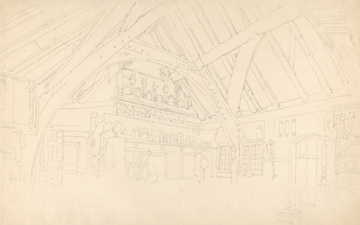 Stokesay Kalesi - Kirişli Bir Salonun İçi by Thomas Girtin