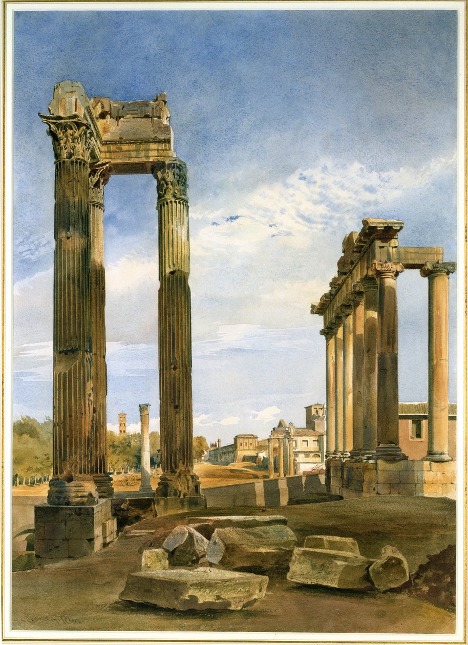 Vespasian ve Satürn Tapınakları, Ötesinde Castor Tapınağı, Forum, Roma (kağıt üzerinde wc) by Thomas Hartley Cromek