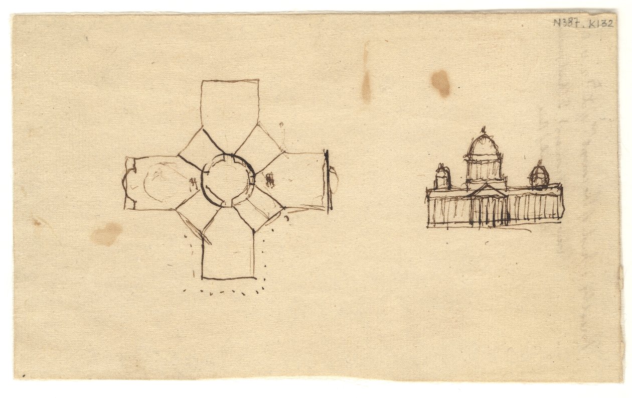 Washington: Capitol, çalışma planı ve cephe, 1792 (kağıt üzerine mürekkep) by Thomas Jefferson