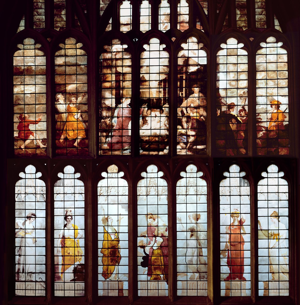 Doğuş sahnesi ve Erdemler (vitray) by Thomas Jervais