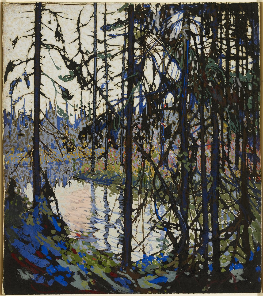 Northern River için çalışma, 1914-15 (illüstrasyon panosunda grafit üzerine guaj, fırça ve mürekkep) by Tom Thomson