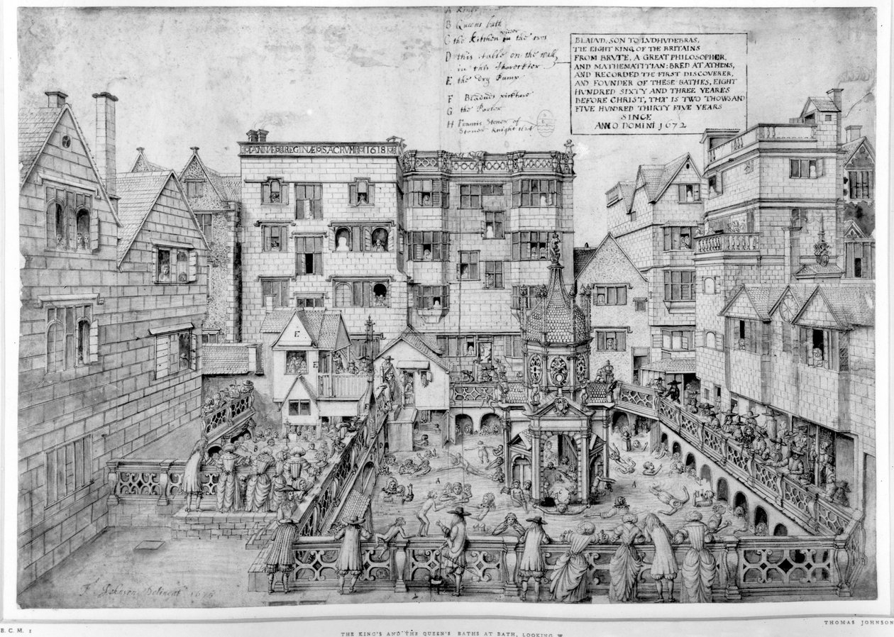 Kral Banyosu ve Kraliçe Banyosu, 1675 (kalem ve siyah mürekkep) by Thomas Johnson