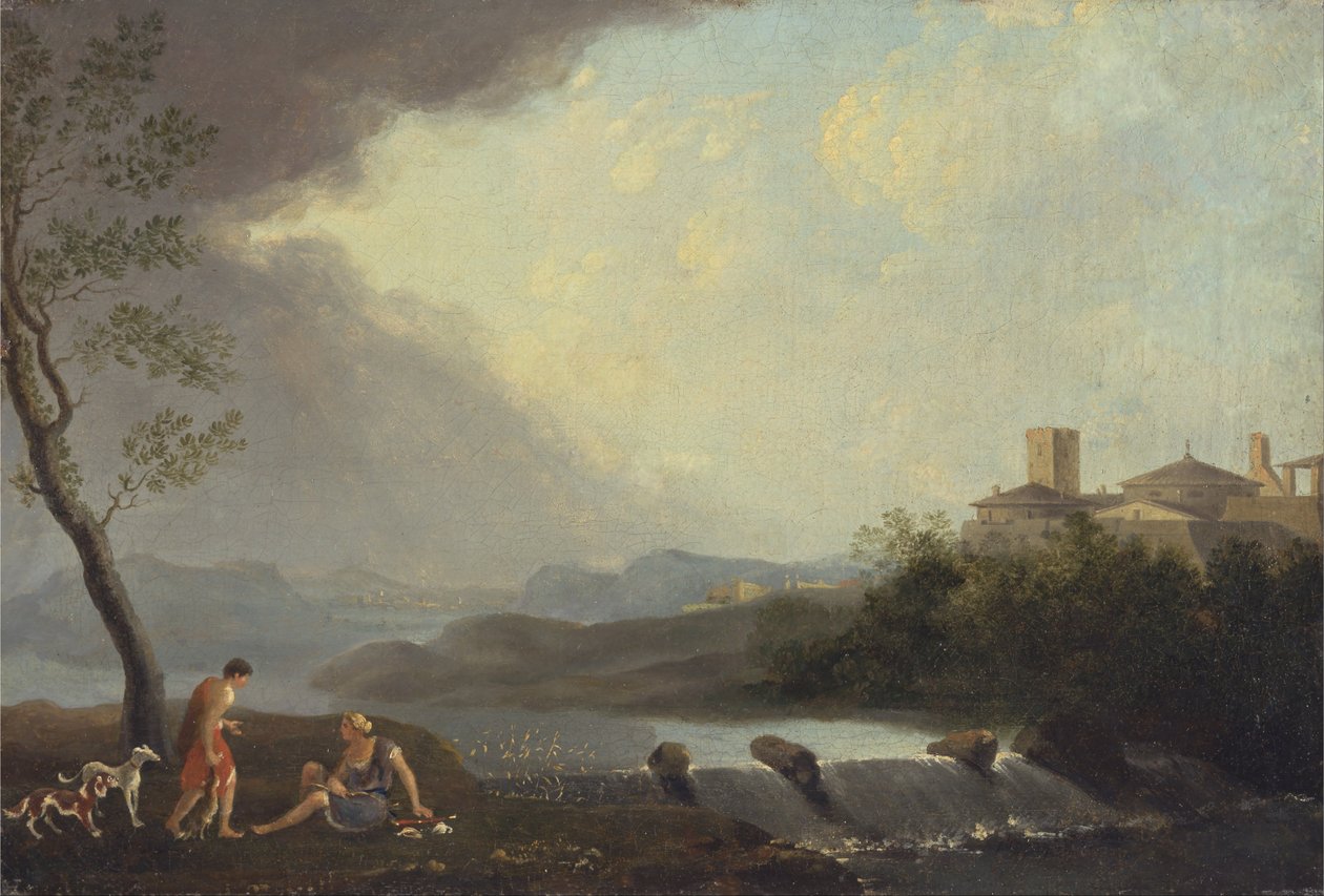 Klasik Figürler ve Şelale ile Hayali İtalyan Manzarası by Thomas Jones