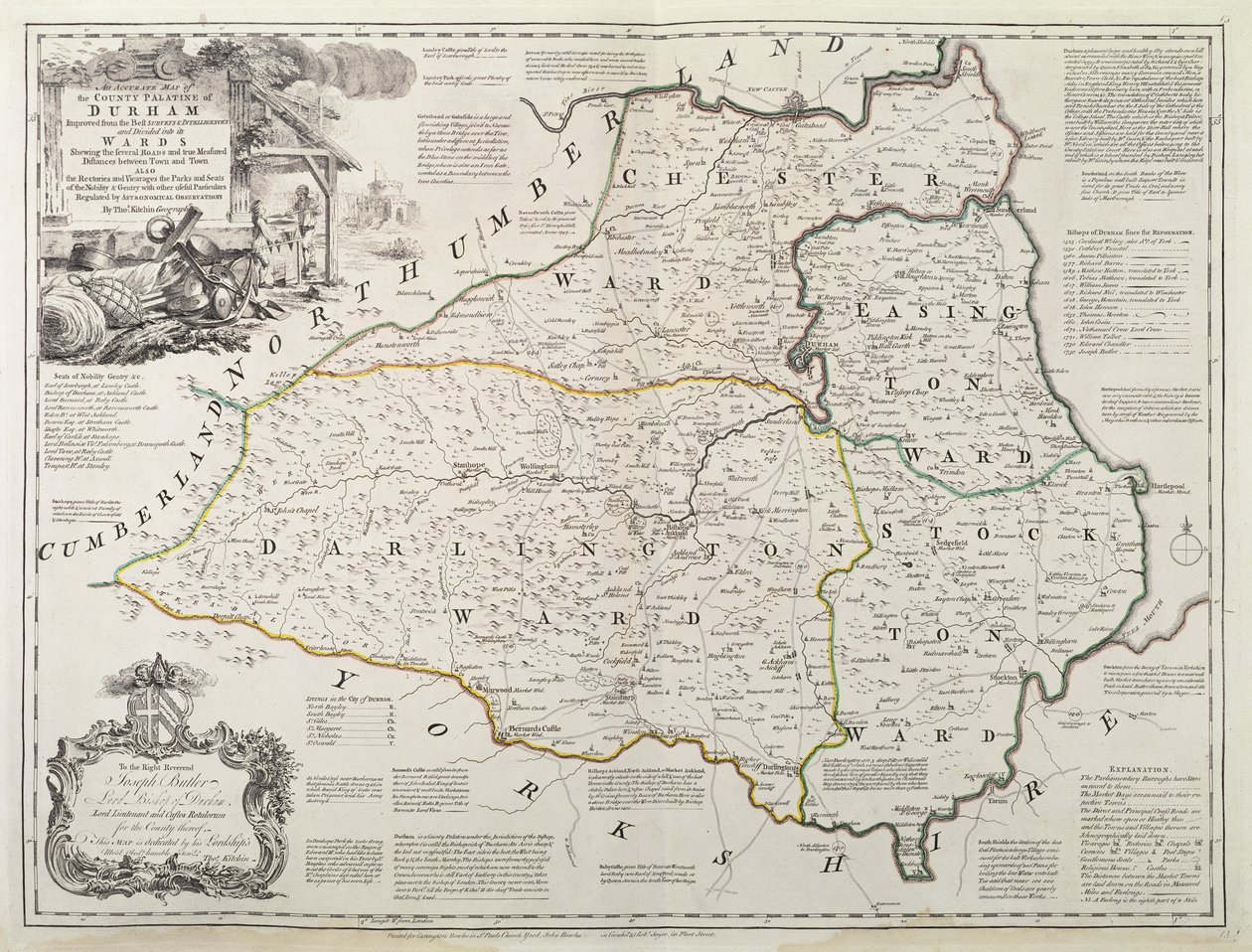 Durham Haritası, 1777 (el renkli gravür) by Thomas Kitchin