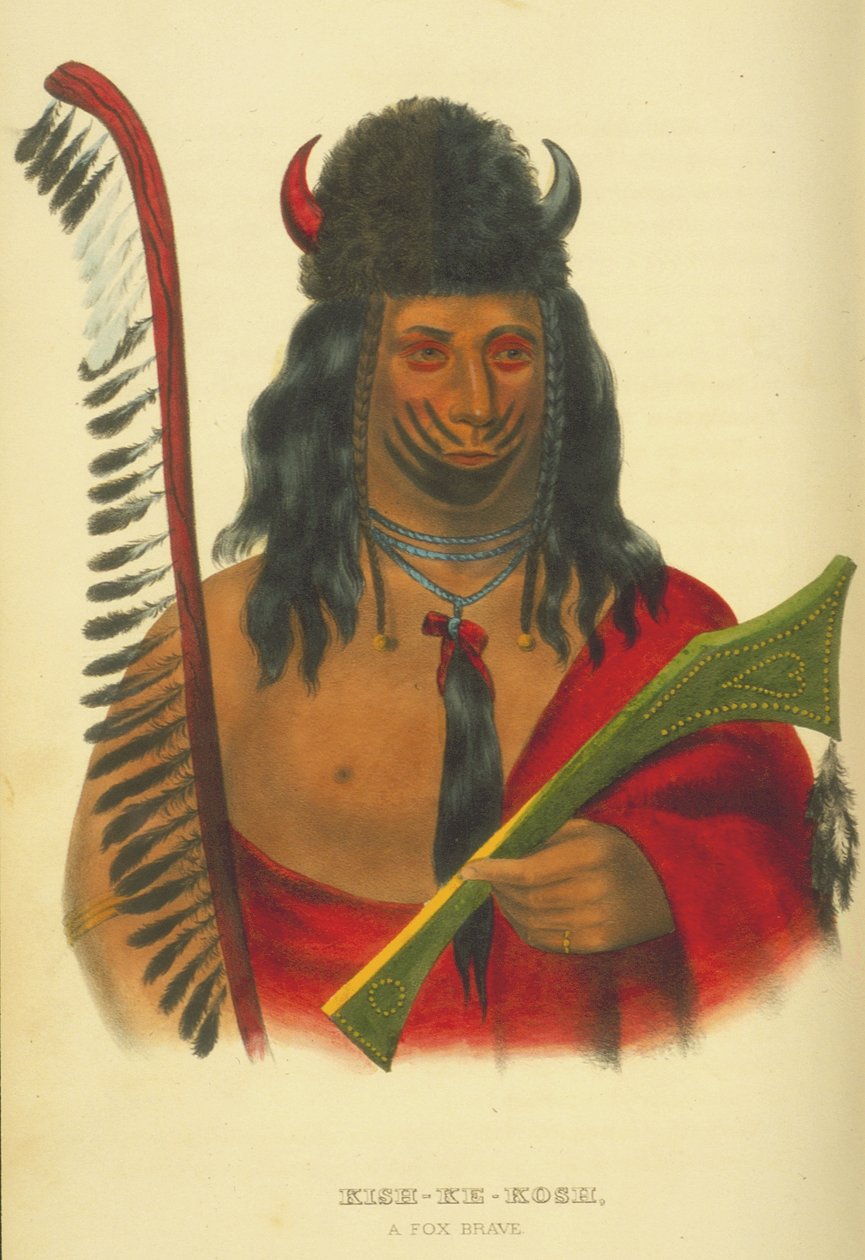 Kish-Ke-Kosh, cesur bir tilki, 1848 (el boyaması taş) by Thomas Loraine McKenney