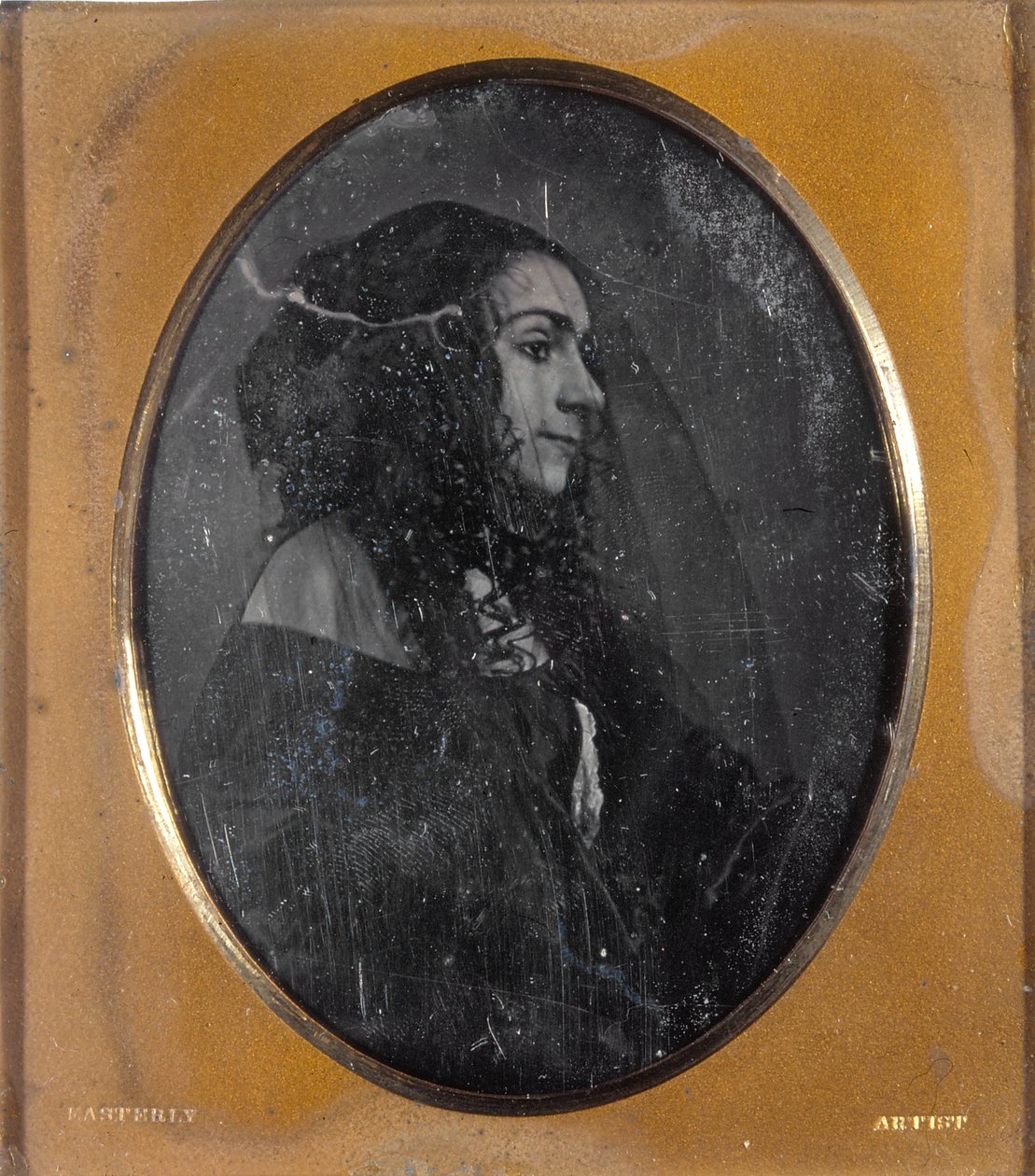 Portrait of Lola Montez in profile with a black veil by Thomas M. Easterly