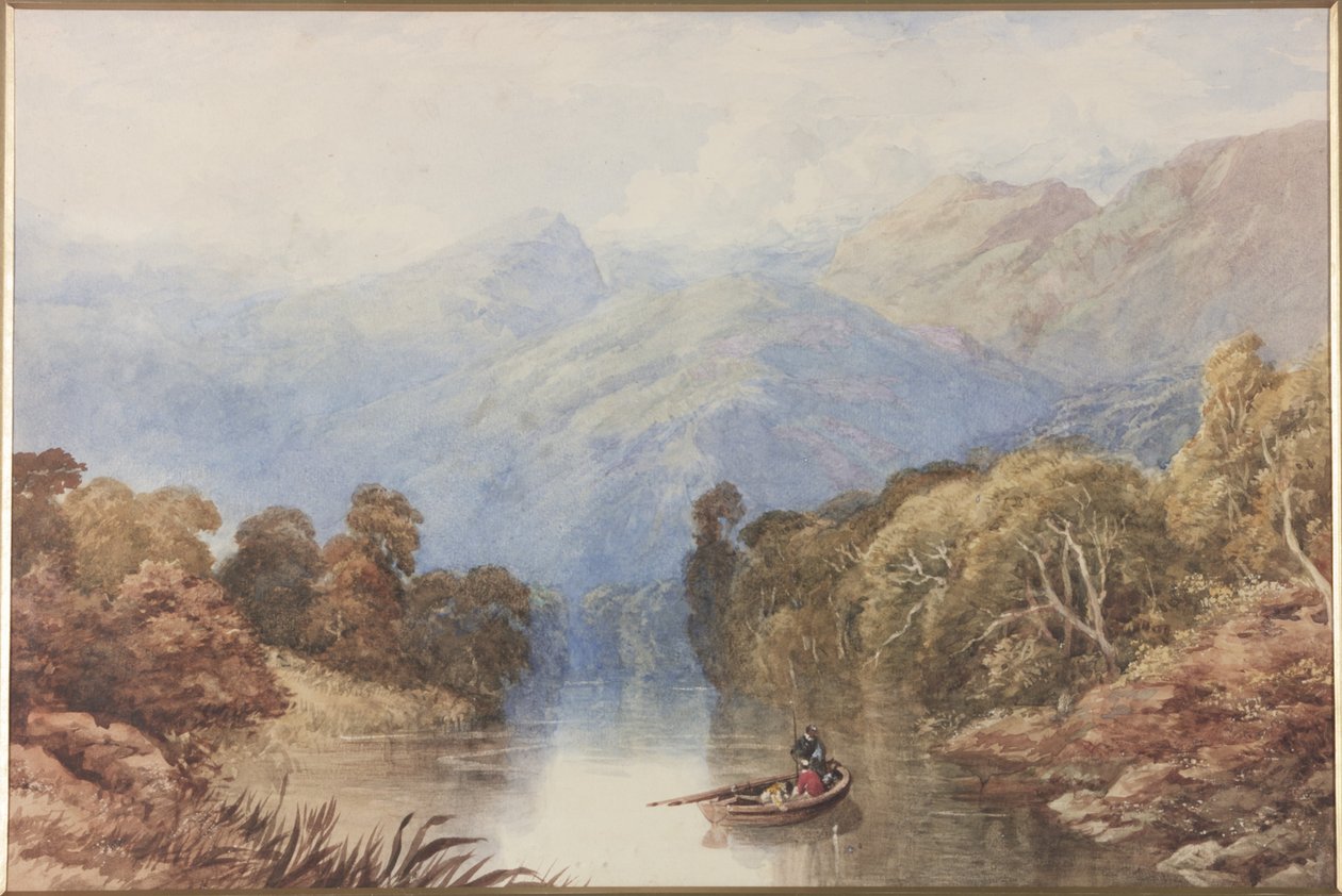 On the Loch near Killin Perthshire (watercolour on paper on board) by Thomas Miles II Richardson