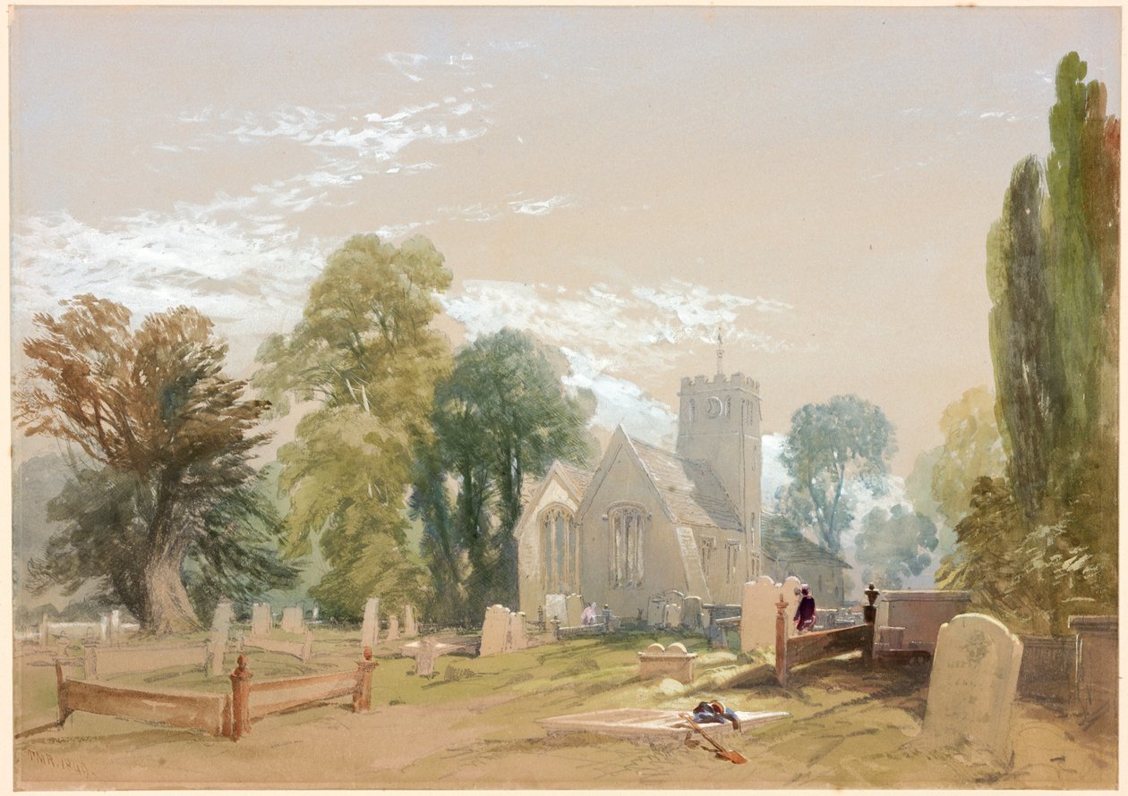 The Church and Churchyard, Chesters (kağıt üzerinde bc, kalem ve wc) by Thomas Miles II Richardson