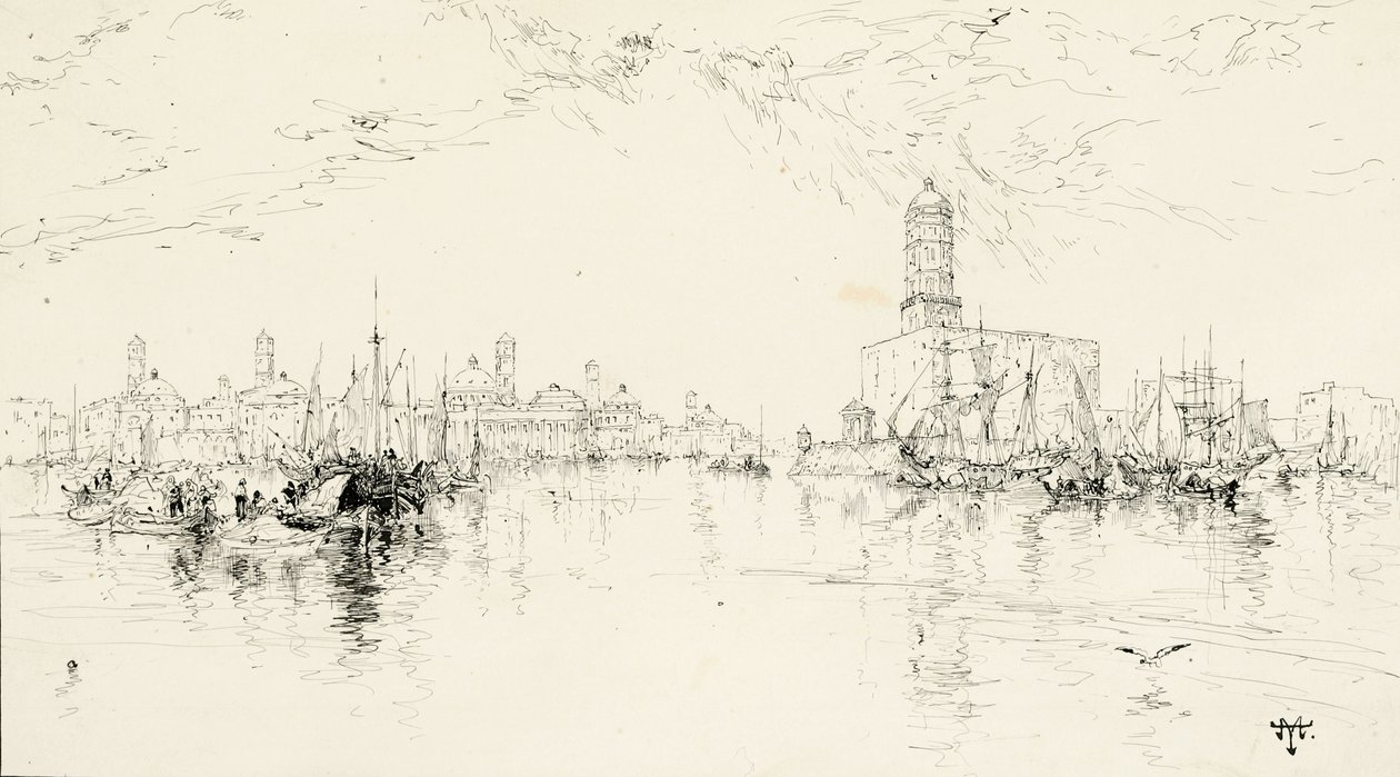 Vera Cruz, Mexico Harbour, 1885 (krem illüstrasyon panosunda kalem ve mürekkep) by Thomas Moran