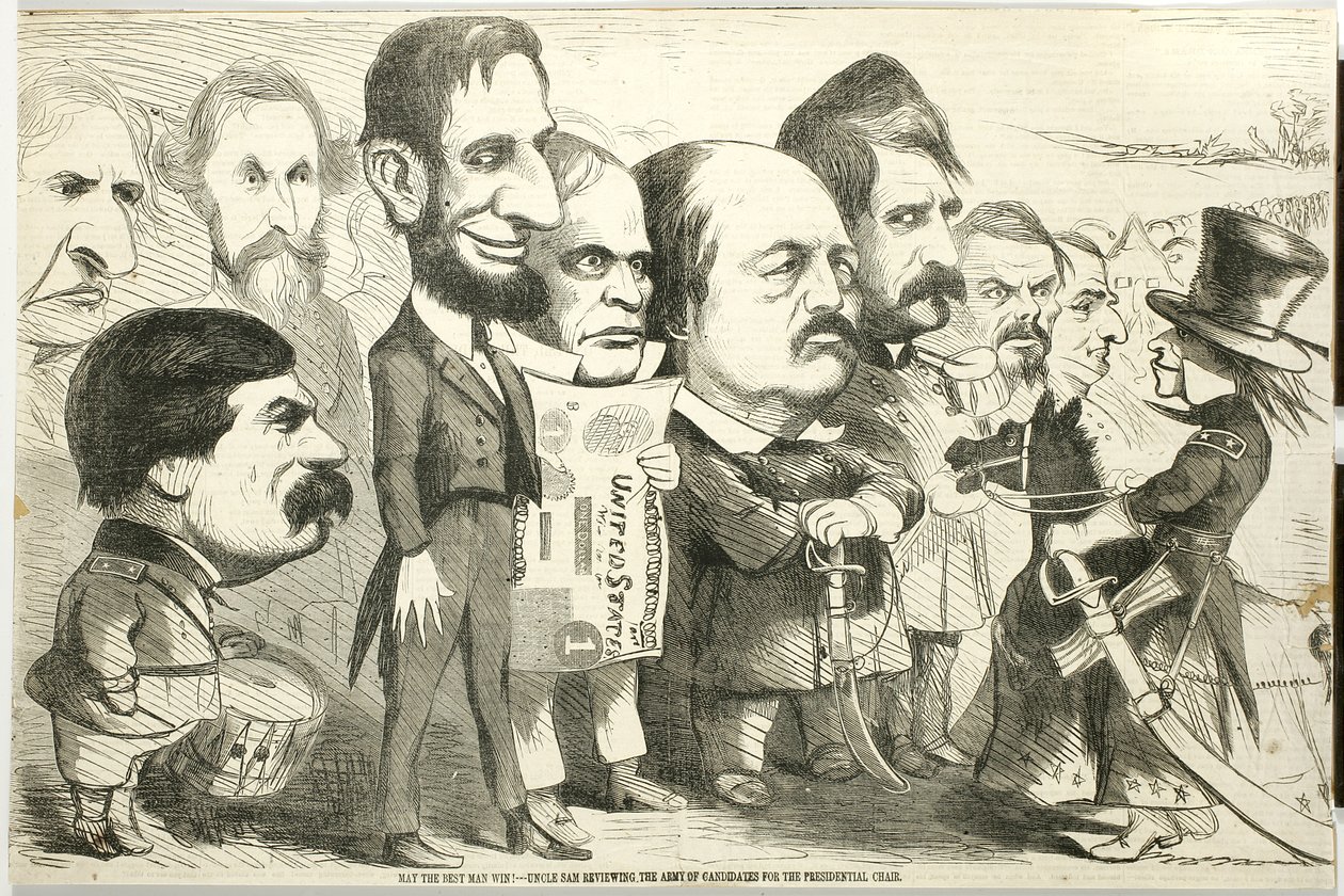 En iyi olan kazansın! Sam Amca Adaylar Ordusunu İnceliyor, 1864 (ahşap oyma) by Thomas Nast