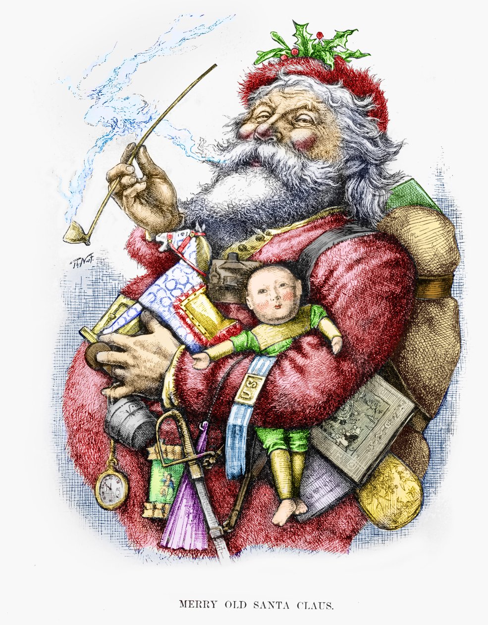 Neşeli Eski Noel Baba, sanatçı tarafından oyulmuş, 1889 (el renkli gravür) by Thomas Nast