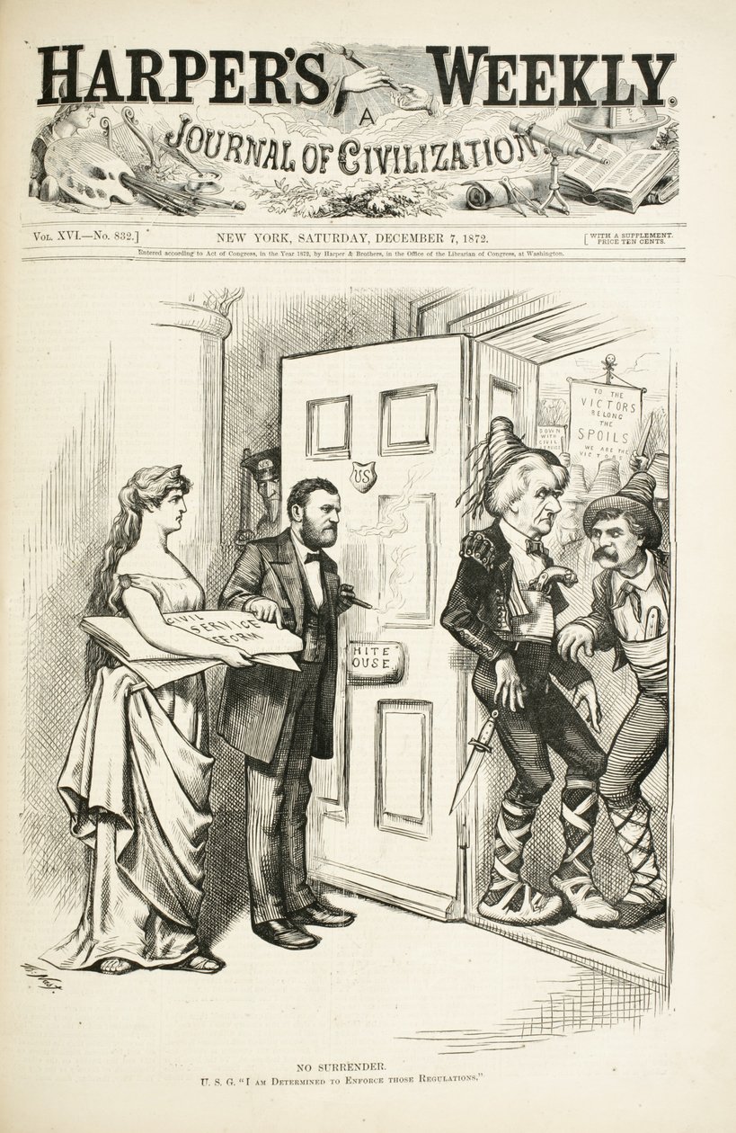 Teslim Olmamak; U.S.G., Bu Yönetmelikleri Uygulamaya Kararlıyım, 1872 (ahşap oyma) by Thomas Nast