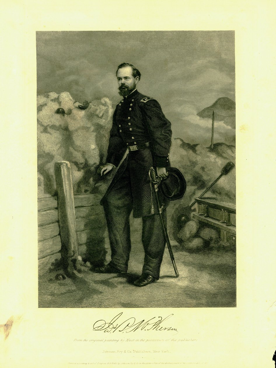 Bir kılıçla üniformalı General McPherson