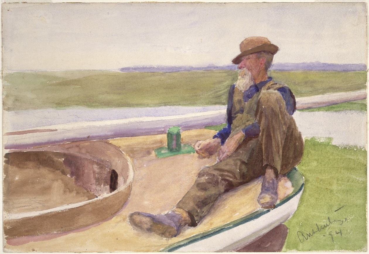 Teknedeki Adam, 1894 (kağıt üzerinde wc) by Thomas Pollock Anschutz