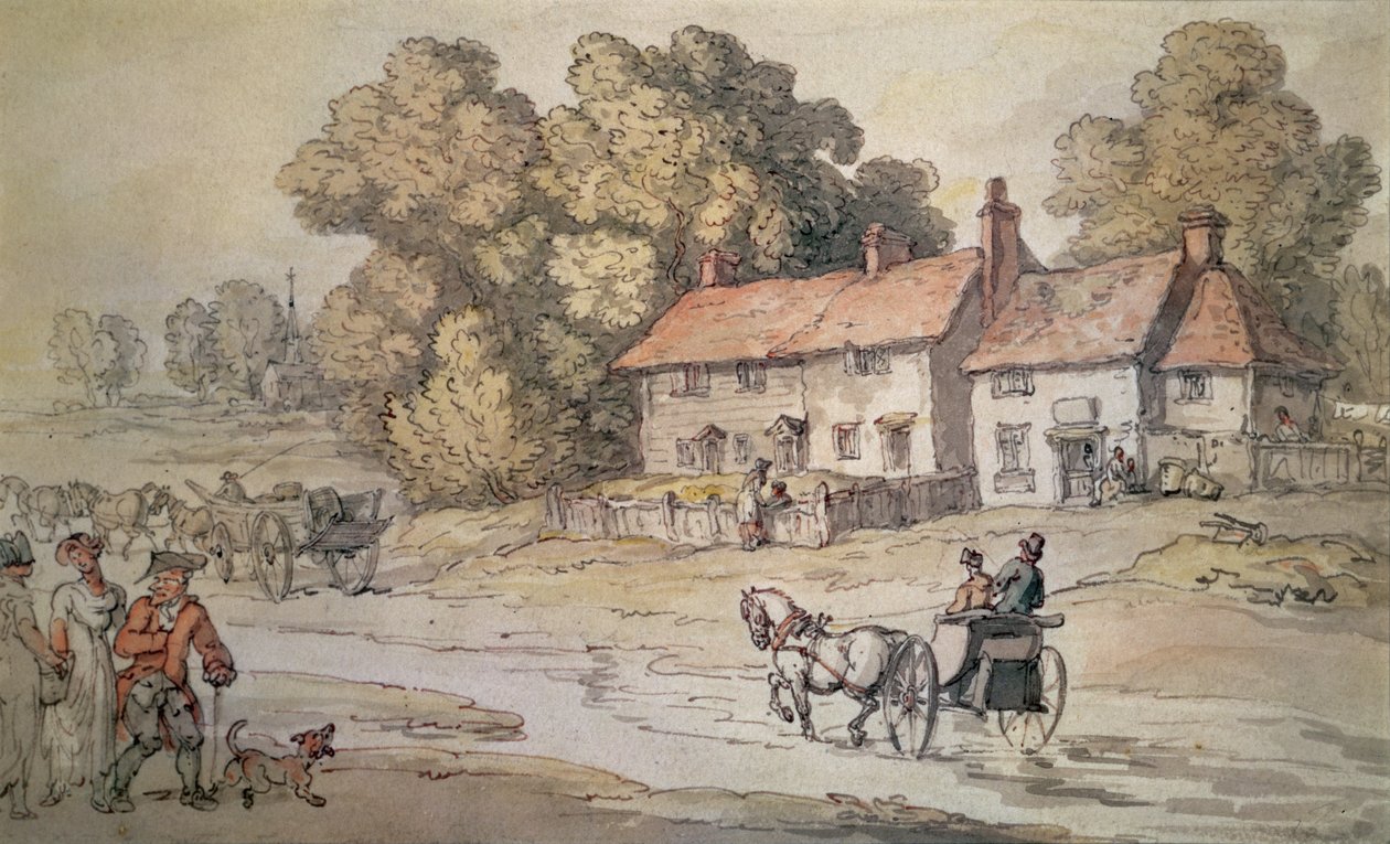 ಎ ಗಿಗ್ ಫೋರ್ಡಿಂಗ್ ಎ ಸ್ಟ್ರೀಮ್‌ಟರ್ಕ್ by Thomas Rowlandson