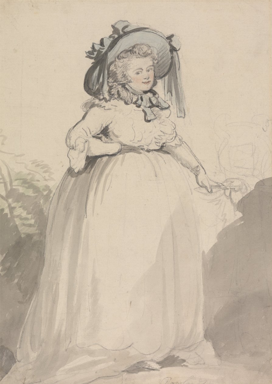 Beyaz Elbiseli, Mavi Şapkalı Bir Bayan by Thomas Rowlandson