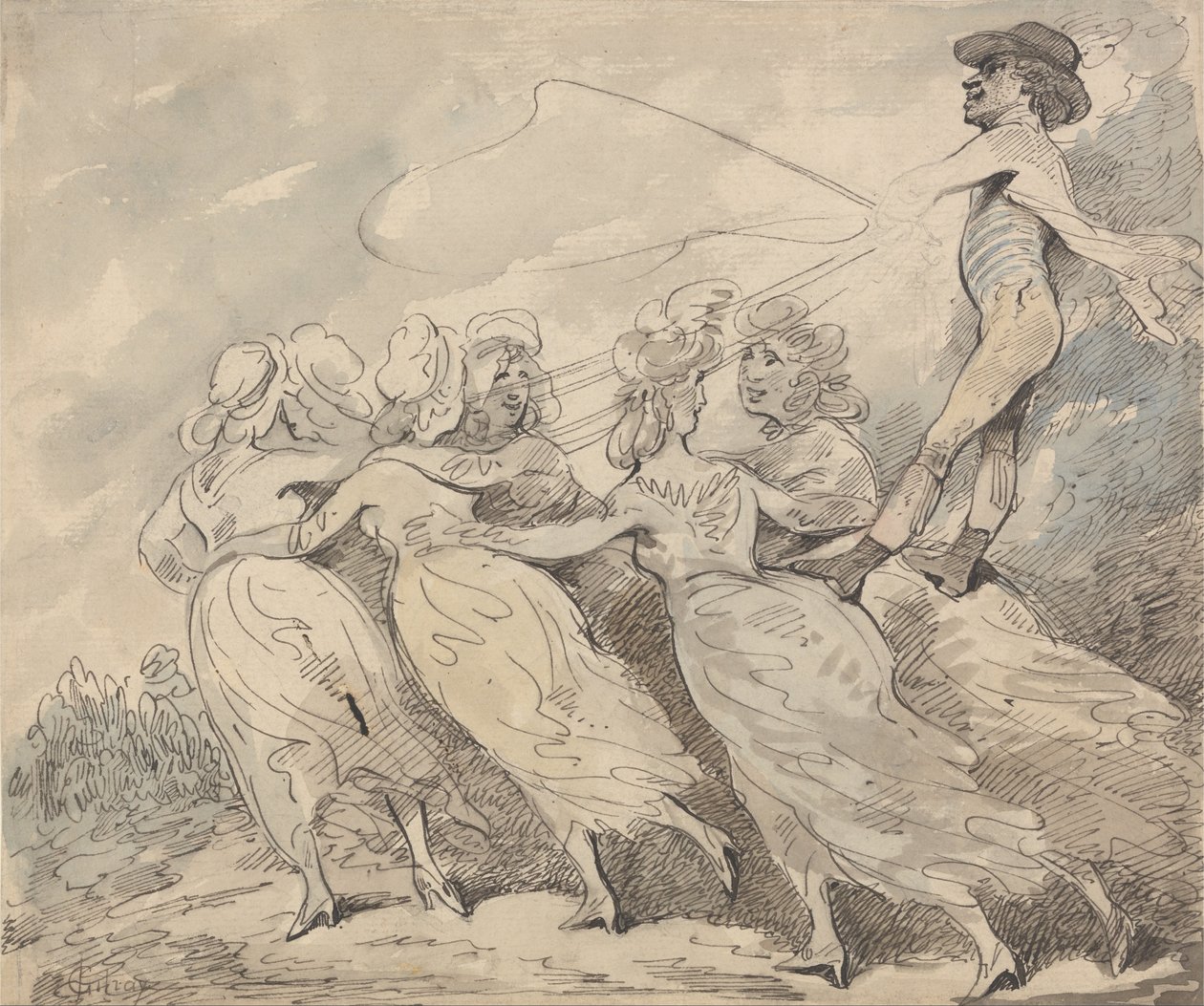 Altı Kızdan Oluşan Bir Takımı Kullanan Bir Adam by Thomas Rowlandson