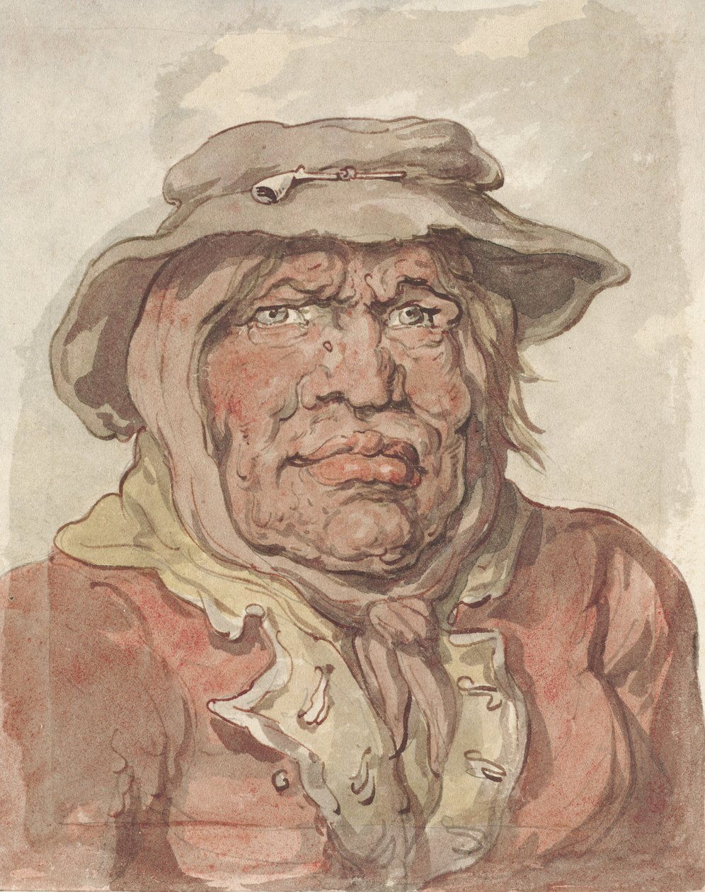 Bir Askerin Dul, 1815-20 (dokuma kağıt üzerinde sanguine yıkama ve grafit üzerine kalem ve mürekkeple suluboya) by Thomas Rowlandson