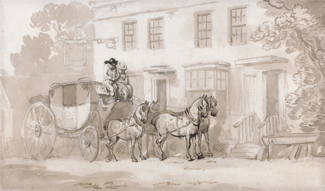 Bir Han Girişi Dışında Bir Sahne Koçu by Thomas Rowlandson