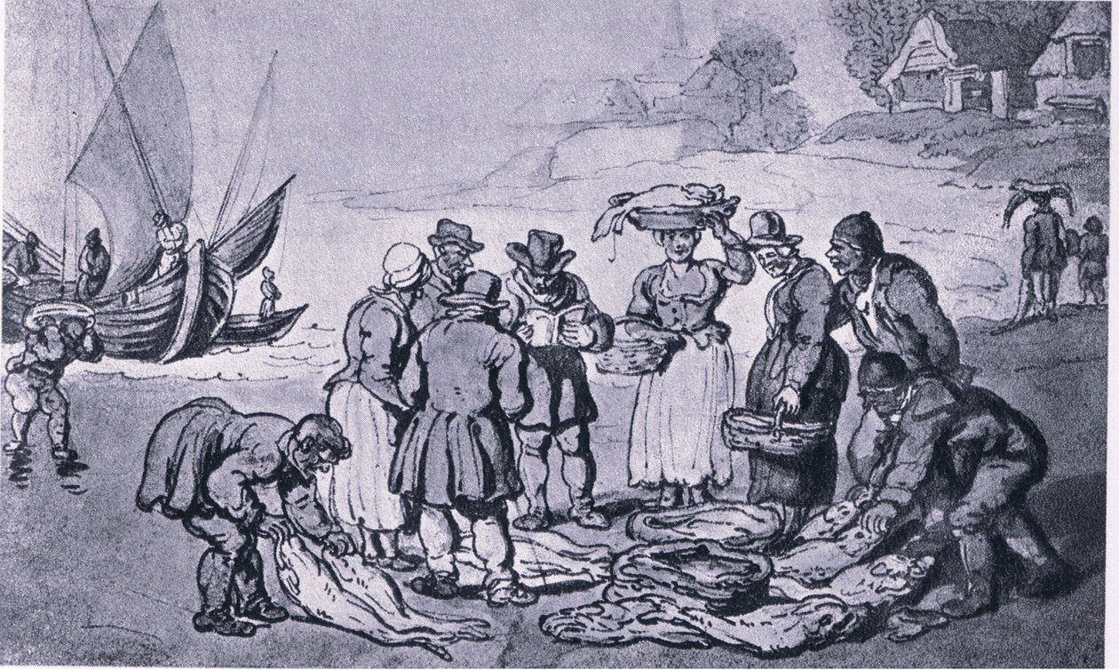 Sahilde bir balık pazarı by Thomas Rowlandson
