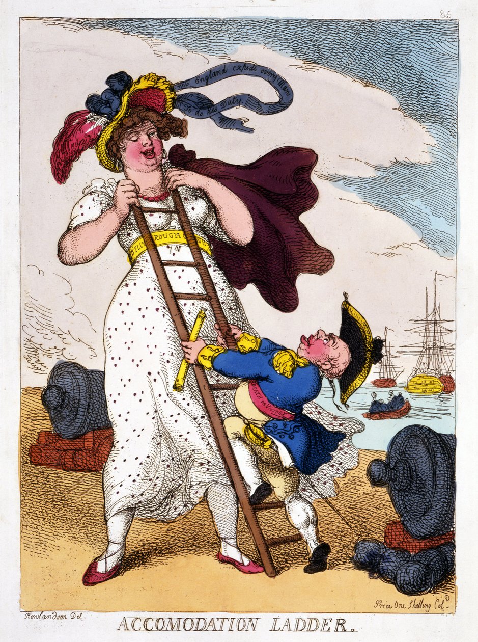 Accommodation Ladder, 1811 (hand-coloured engraving) by Thomas Rowlandson