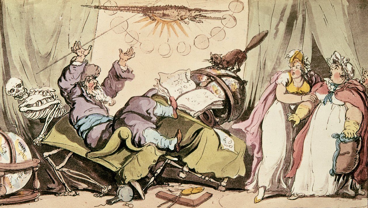 Ona adadığı tüm Kaderler biliniyordu, Ama yine de kendi karikatürünü, bir falcıyı, meyhaneyi söyleyemedi. R. Ackermann tarafından, 1815 by Thomas Rowlandson