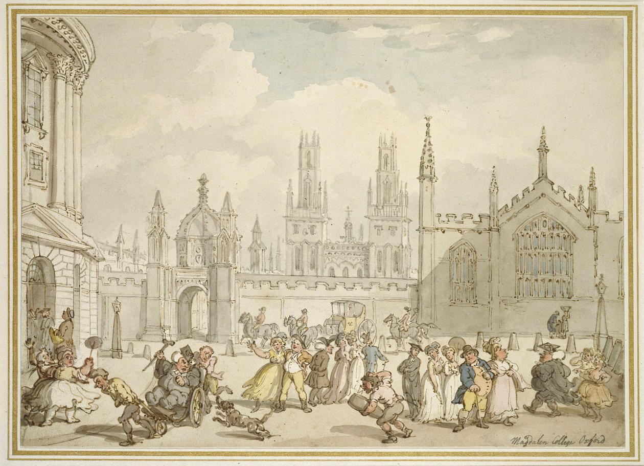 All Souls College, Oxford veya Radcliffe Square, Oxford, 19. yüzyıl by Thomas Rowlandson