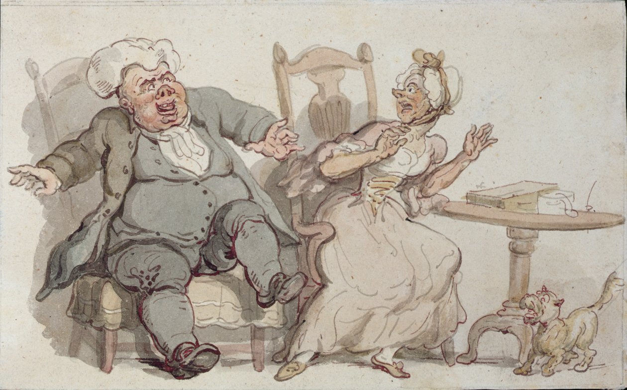 Yaşlı Bir Kadın ve Köpeği Erkek Şirket Tarafından Şaşırdı (kağıt üzerinde kalem & mürekkep ve wc) by Thomas Rowlandson