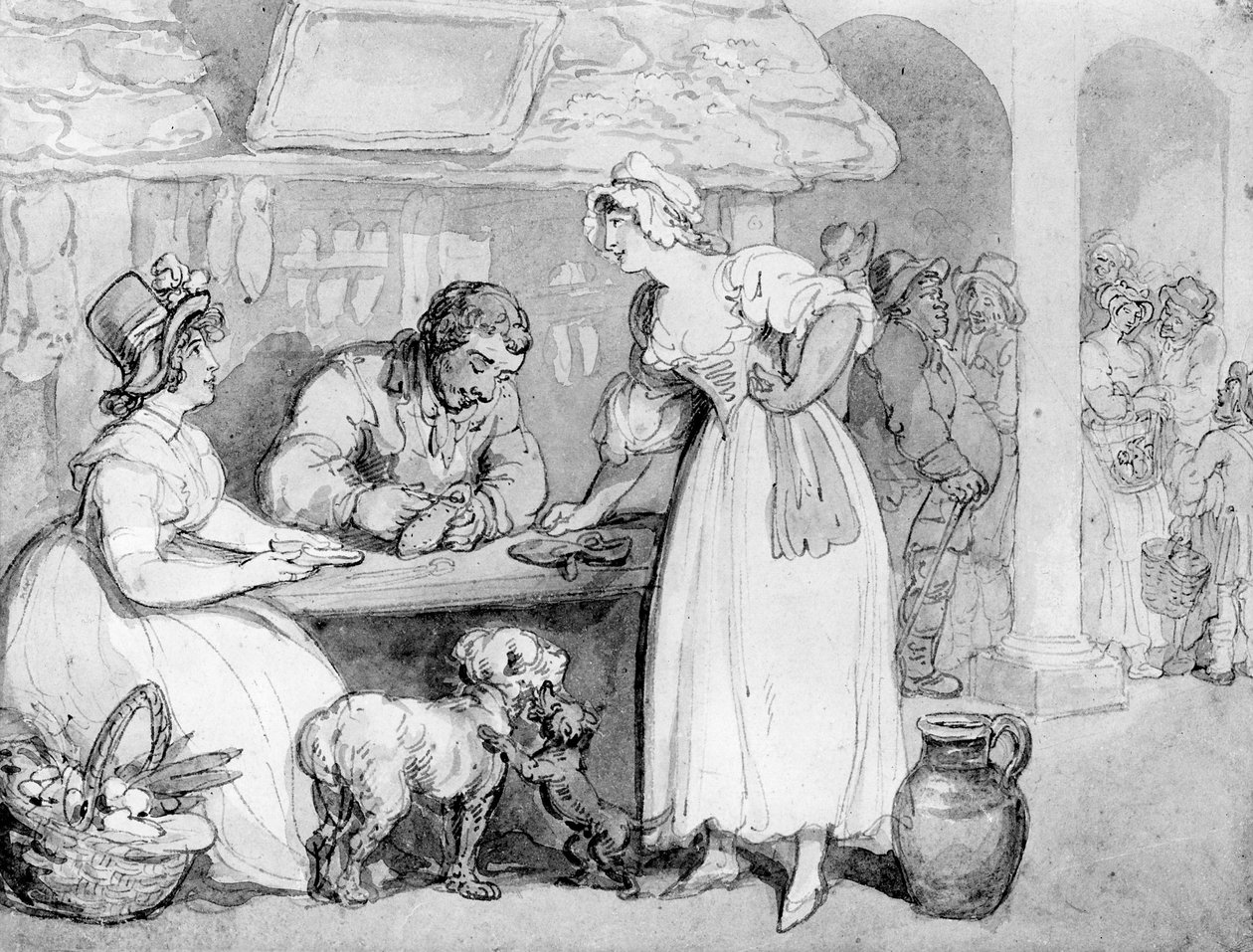 At the Cobblers (wc and pencil on paper) by Thomas Rowlandson
