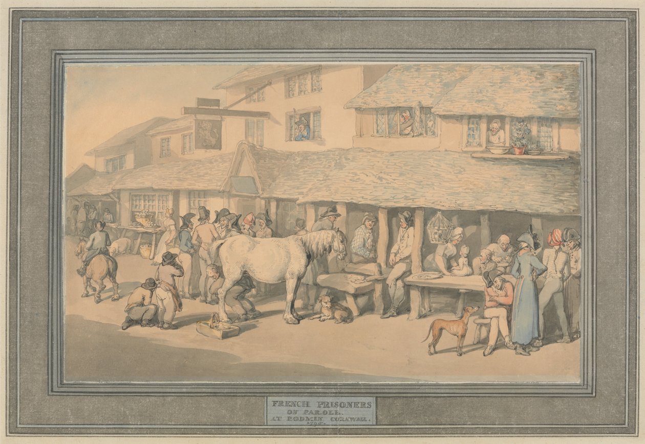 Bodmin Cornwall- Şartlı Tahliyedeki Fransız Mahkumlar by Thomas Rowlandson