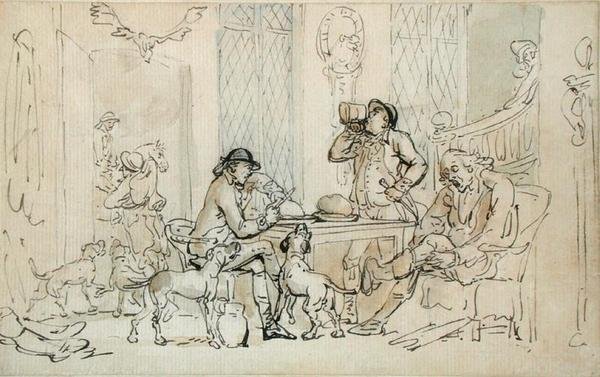 Avdan önce kahvaltı, c.1785-90 (kağıt üzerinde kahverengi ve mavi yıkamalı kalem ve mürekkep) by Thomas Rowlandson