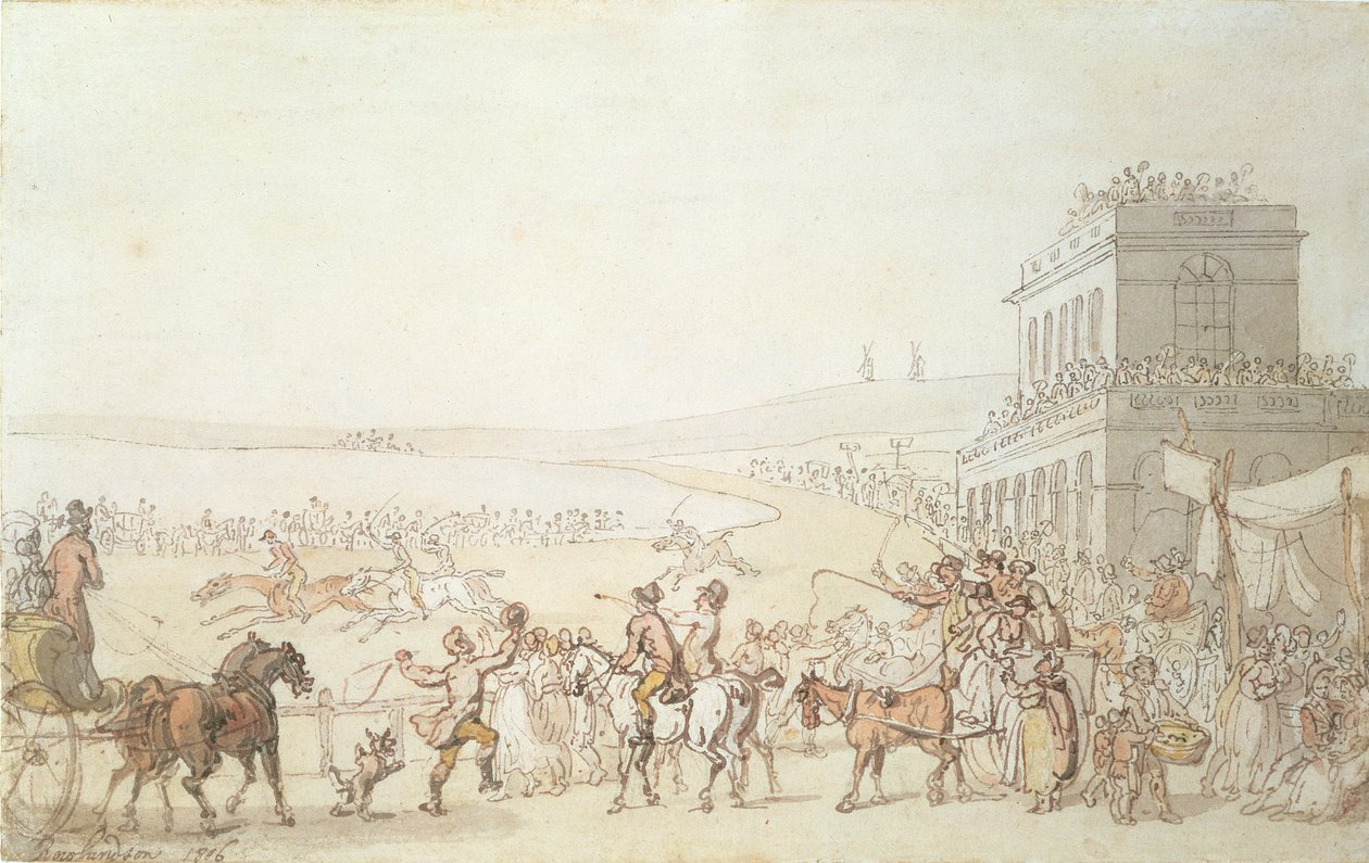 Brighton Races, 1816 (kağıt üzerinde kalem, wc ve kurşun kalem) by Thomas Rowlandson