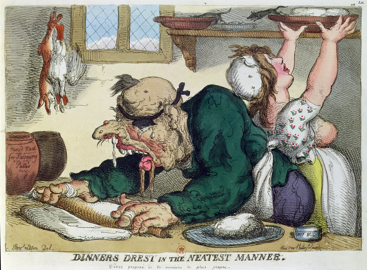 Akşam Yemeği En Düzgün Şekilde Drest, mutfak hijyeni üzerine hicivli karikatür by Thomas Rowlandson