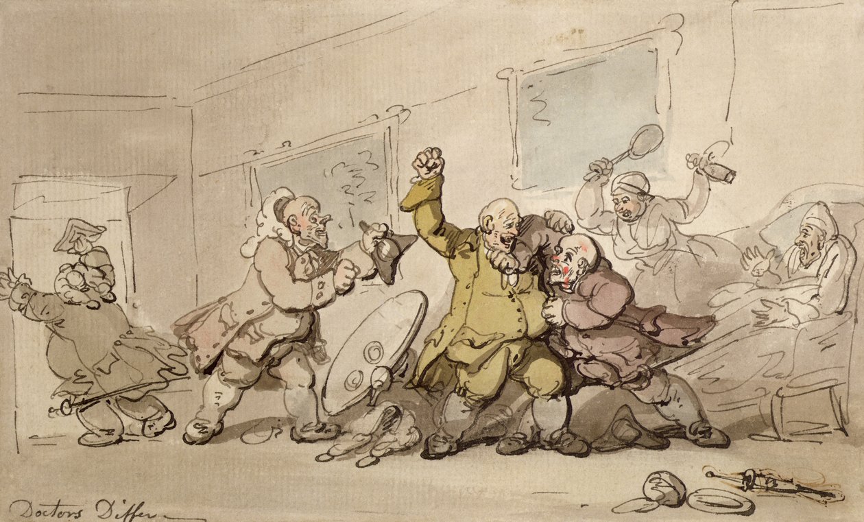 Doctors Differ (pen und ink und wc on paper) by Thomas Rowlandson