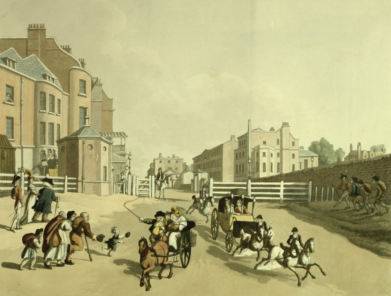 Park Lane manzaralı Tyburn Turnpike'daki Oxford Caddesi'nin girişi, 1798 by Thomas Rowlandson