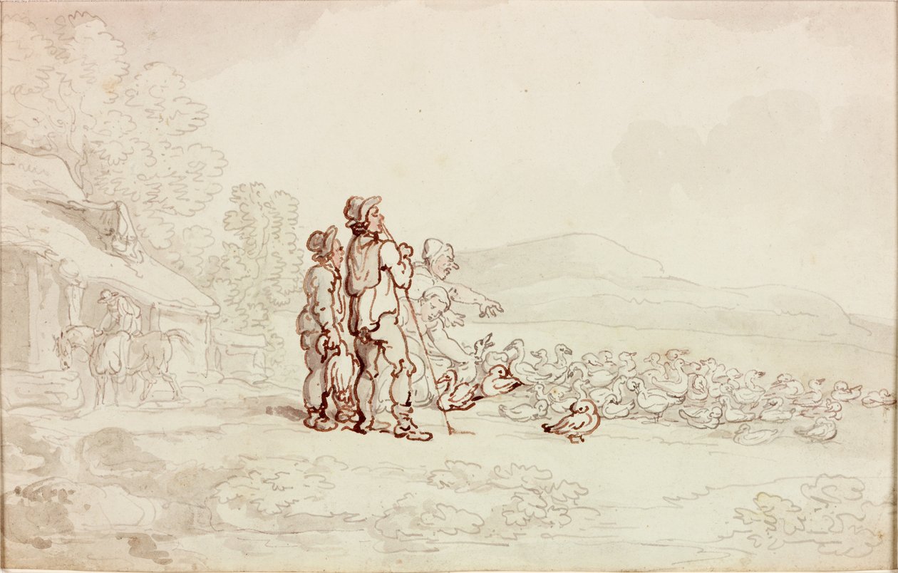 Kaz Sürüsü ile Çiftlik Sahnesi (kalem ve kağıt üzerine sulu boya) by Thomas Rowlandson