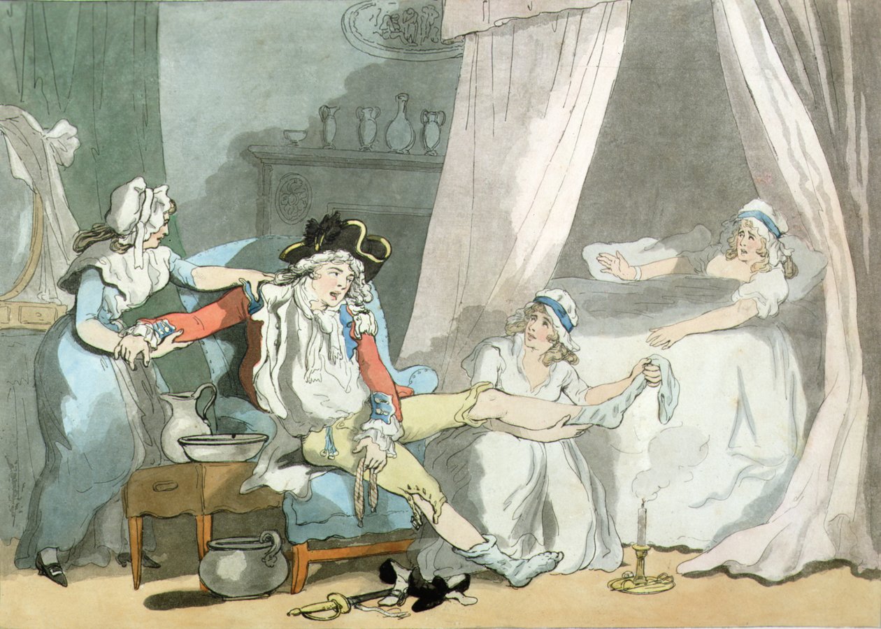 Kasabada saat dörtte, pub. 1788 (aquatint ile renkli dağlama) (125721 çifti) by Thomas Rowlandson