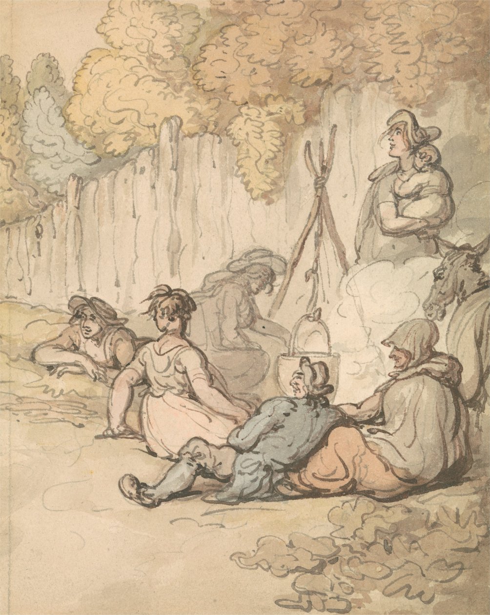 Açık Ateşte Yemek Pişen Çingeneler by Thomas Rowlandson