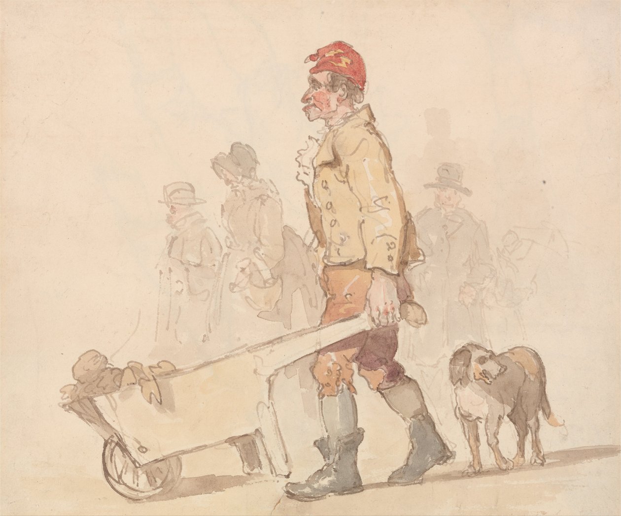 Barrow ve köpeği olan adam by Thomas Rowlandson
