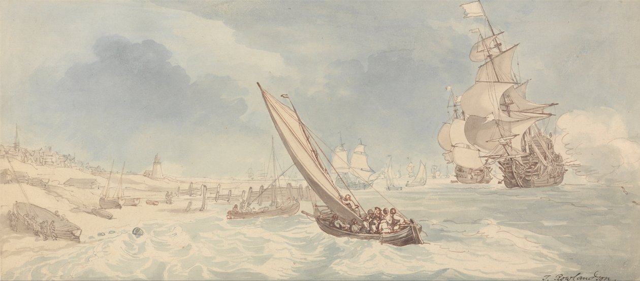 Kıyıya Yakın Savaş Adamları ve Yelkenli Tekneler by Thomas Rowlandson