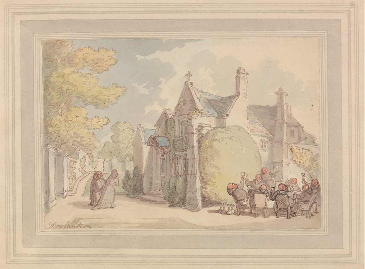 Bir Manastırın Dışında Akan Rahipler by Thomas Rowlandson