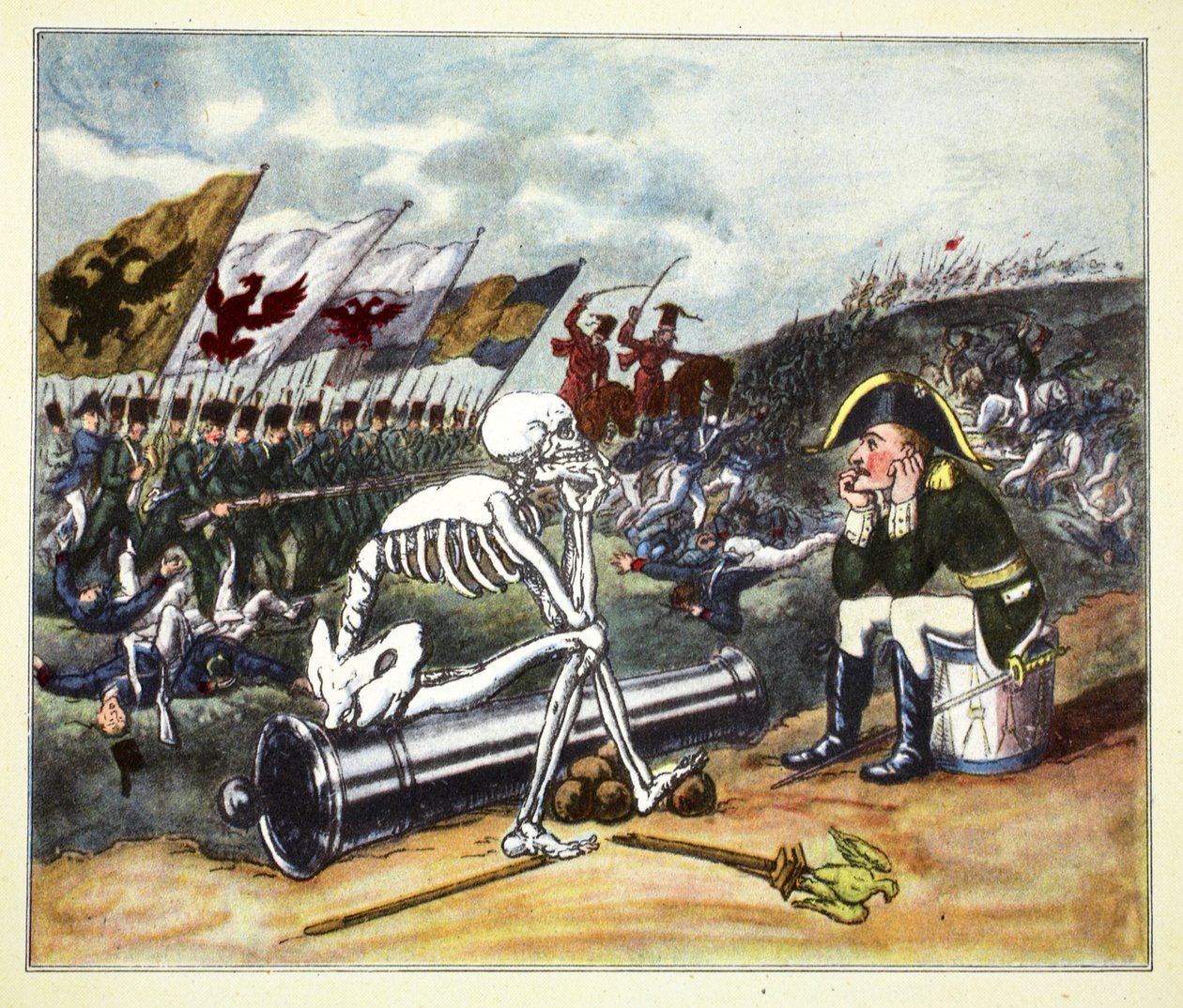 Napolyon, Leipzig Savaş Alanında, 1813 (el boyaması gravür) by Thomas Rowlandson