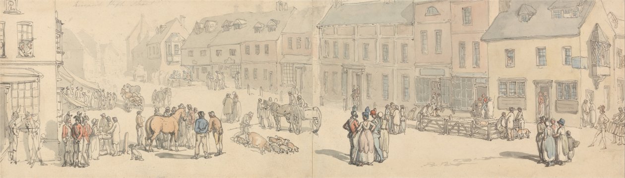 Newport High Street, Wight Adası by Thomas Rowlandson