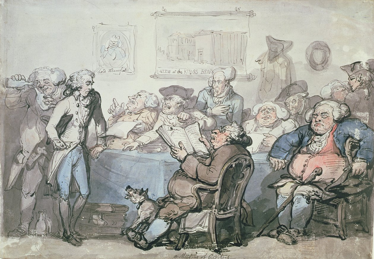 No.1744 Alacaklılar Toplantısı (kağıt üzerinde kalem, mürekkep ve wc) by Thomas Rowlandson