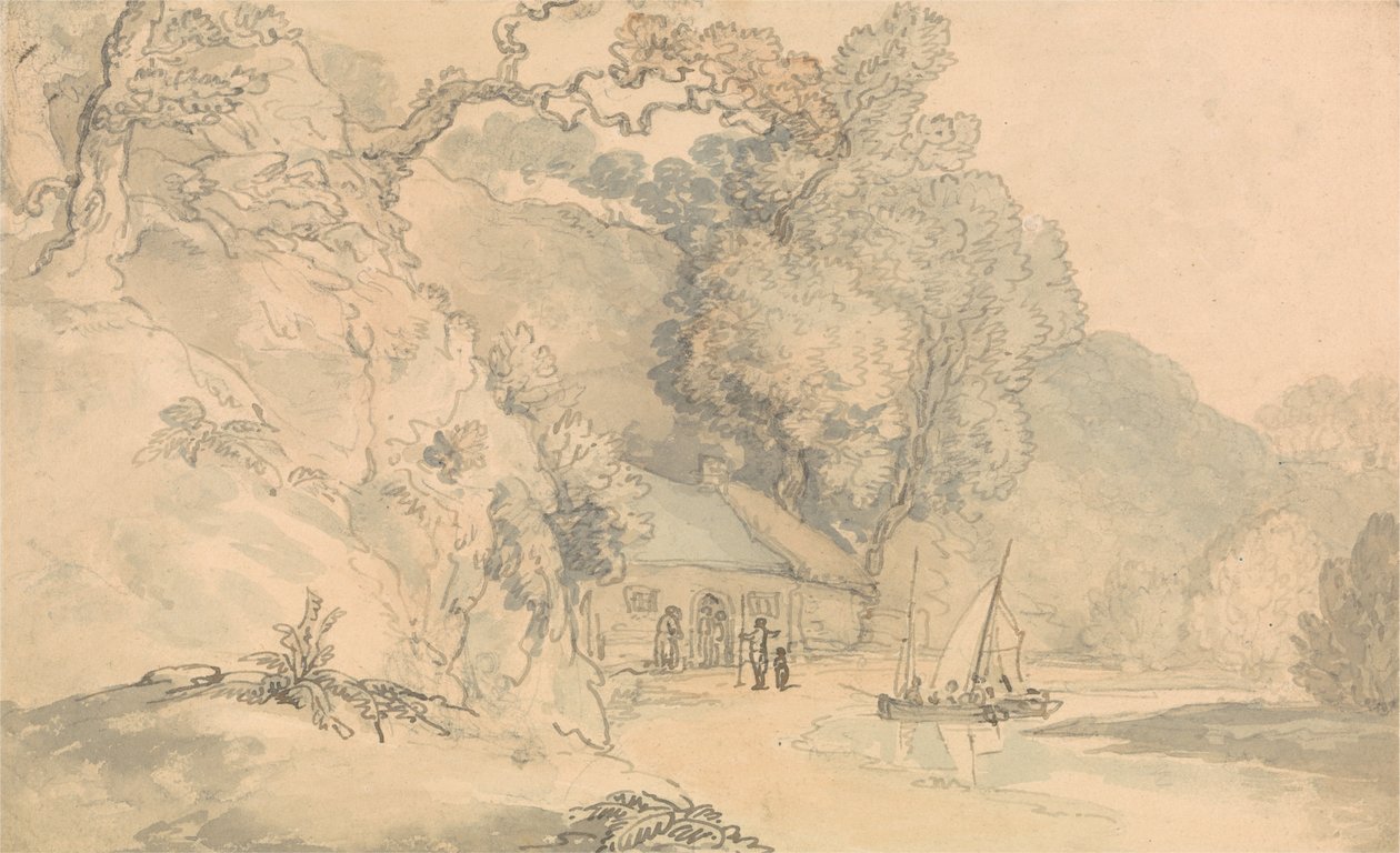 Küçük Teknelerle Nehir Manzarası by Thomas Rowlandson