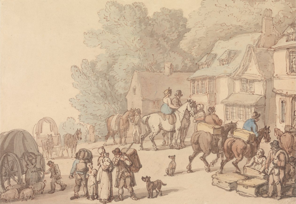 Bir Hanın Dışındaki Sahne by Thomas Rowlandson